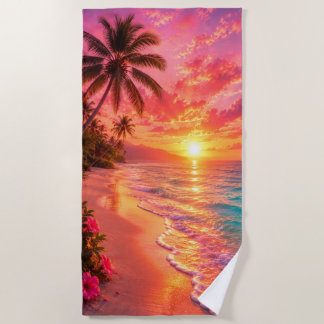 Serviette de plage Paradis Coucher de soleil rose