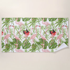 Serviette De Plage Paradise Bird Flamant rose Plantes tropicaux