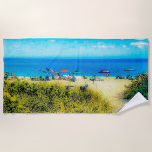 Serviette De Plage Parasols de plage le long de l'océan