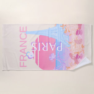 Serviette De Plage Paris, France, Travel Art, Preppy, Pastel
