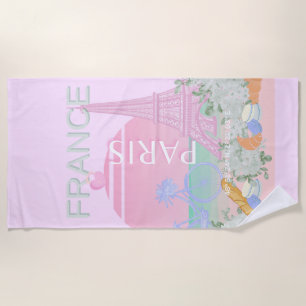 Serviette De Plage Paris, France, Travel Art, Preppy, Pastel, Rose