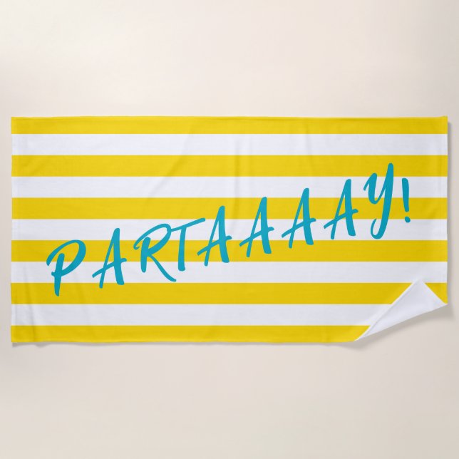Serviette De Plage PARTAAAAY Cute Yellow White Stripe Pool Party (Devant)