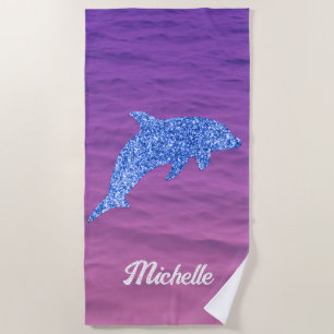 Serviette De Plage Parties scintillant Bleue Personnalisée Dauphin Ro