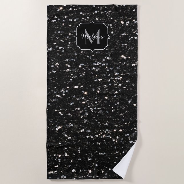 Serviette De Plage Parties scintillant brillante noire et blanche Mon (Devant)