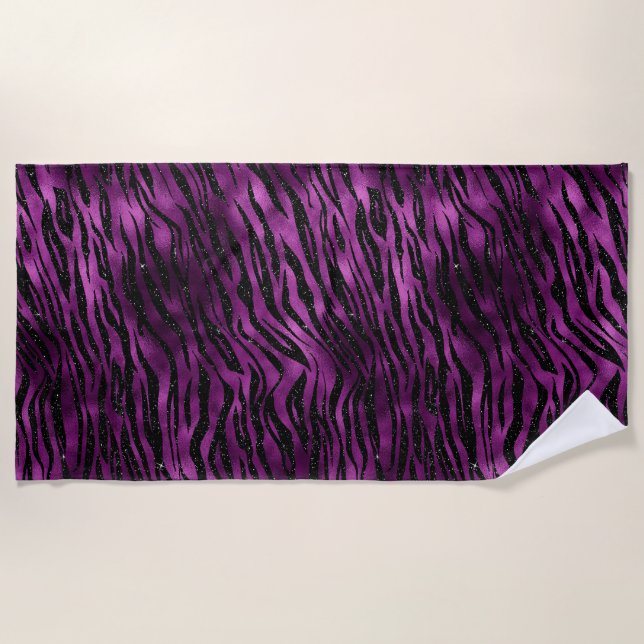 Serviette De Plage Parties scintillant de glam violet et noir (Devant)