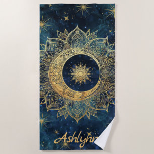 Serviette De Plage Parties scintillant d'or bleu marine sur mesure Su