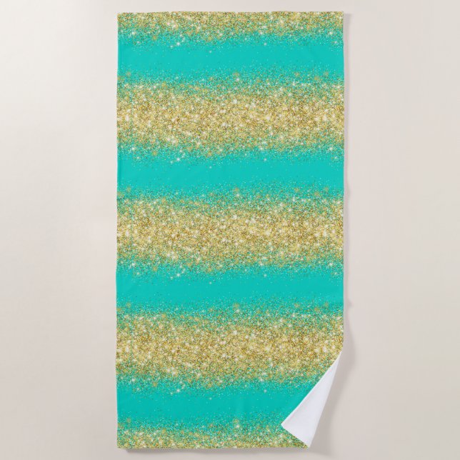 Serviette De Plage Parties scintillant d'or Turquoise de luxe (Devant)