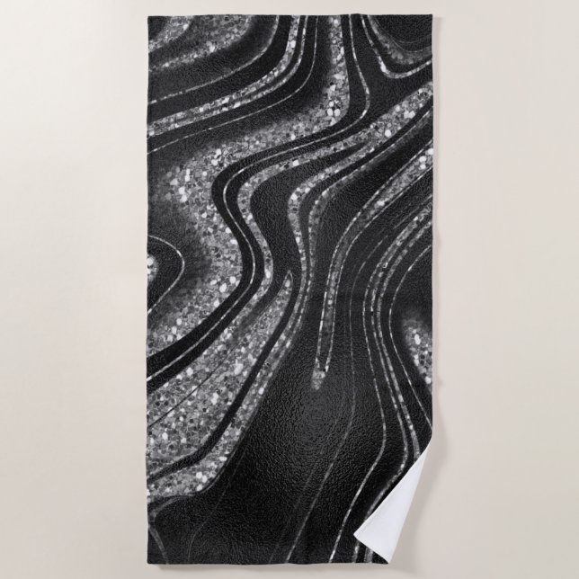 Serviette De Plage Parties scintillant en argent noir Shimmer (Devant)