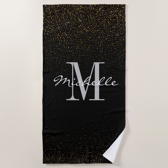 Serviette De Plage Parties scintillant Gold & Black Personnalisé Mono (Devant)