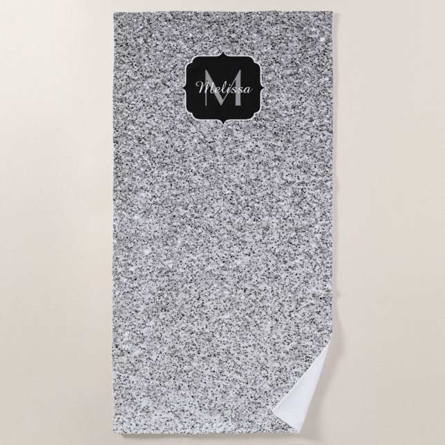 Serviette De Plage Parties scintillant gris argent scintille Monogram (Devant)