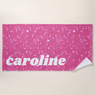 Serviette De Plage Parties scintillant rose chaud rétro Sparkle Nom p
