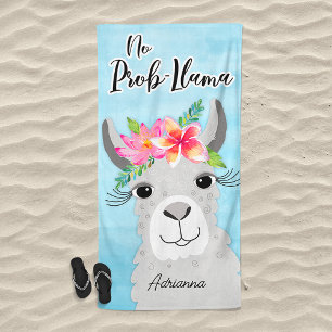 Serviette De Plage Pas de flamme à bulles Llama gris tropical