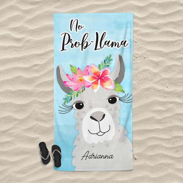 Serviette De Plage Pas de flamme à bulles Llama gris tropical (No Prob Llama Beach Towel)