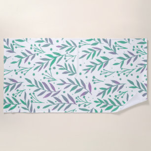 Serviette De Plage Pastel aquarelle branches pourpre et vert