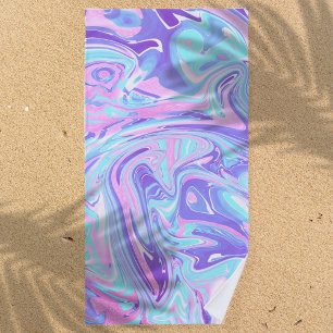Serviette De Plage Pastel Blue & Purple Marble Texture liquide