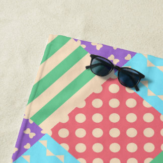 Serviette De Plage Pastel Damier Rayure Arc-en-ciel Géométrique