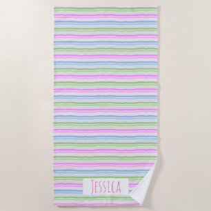 Serviette De Plage Pastel Wavy rayé moderne personnalisé