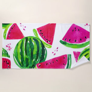 Serviette De Plage Pastèque Rose Verte Fruits Tropicaux Mignons