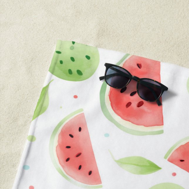 Serviette De Plage Pastèques rouges vertes blanches   (En situation)