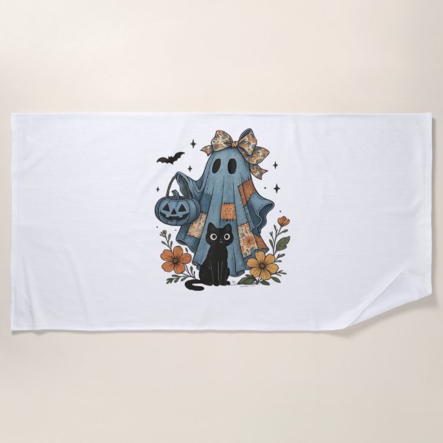 Serviette De Plage Patchwork Halloween Ghost noir Chat Essential T-Sh (Devant)