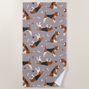 Serviette De Plage Pâtes et os Beagle mignons Gris