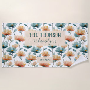 Serviette De Plage Patrimoine familial floral aquarelle vintage