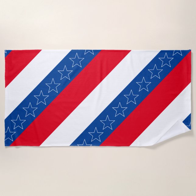 Serviette De Plage patriotique américain rouge, blanc et bleu (Devant)