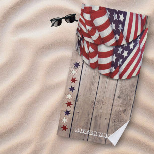 Serviette De Plage Patriotique US Rouge Blanc Bleu Étoiles Namaste Pe