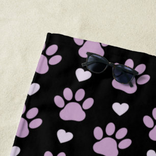 Serviette De Plage Pattern of paws, Dog paws, Lilac paws, Hearts