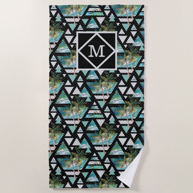 Serviette De Plage Paumes géométriques abstraites et motif de vagues (Devant)