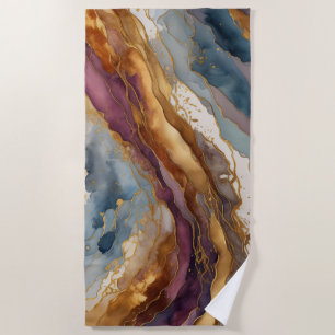 Serviette De Plage Paysage Abstrait Purple Brown Blue Gold
