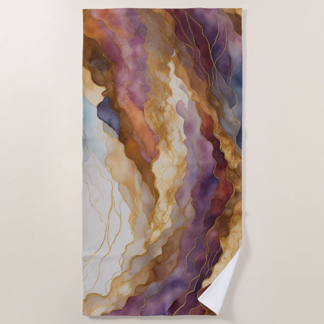Serviette De Plage Paysage Abstrait Purple Brown Blue Gold (Devant)