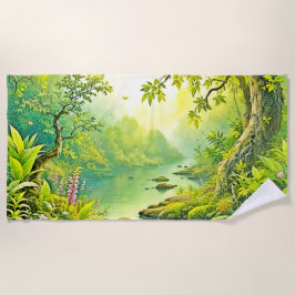 Serviette De Plage Paysage forestier éclairé