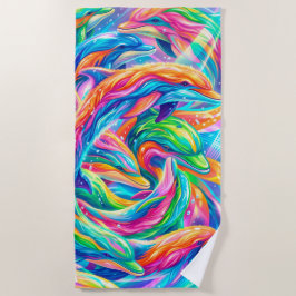 Serviette De Plage Paysage onirique de dauphins vibrant – Psychedeliq