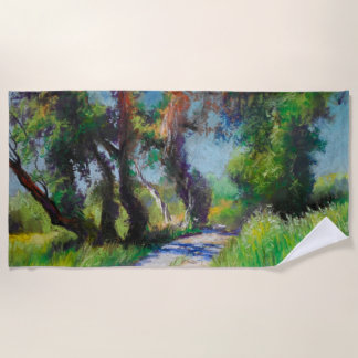 Serviette De Plage Paysage Pastel d'Oliveraie Ensoleillée