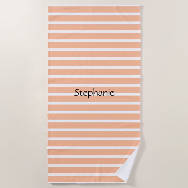 Serviette De Plage Peach Fuzz Monogramme Nom personnalisé Stripes 202 (Devant)
