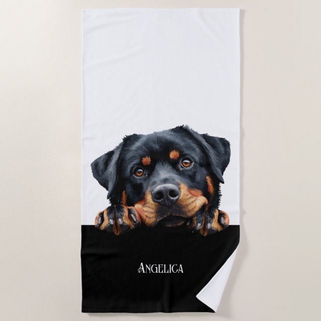 Serviette De Plage Peaking rottweiler chien drôle mignon chien propri (Devant)