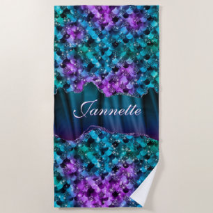 Serviette De Plage Peau de sirène Turquoise Argent Faux Parties scint