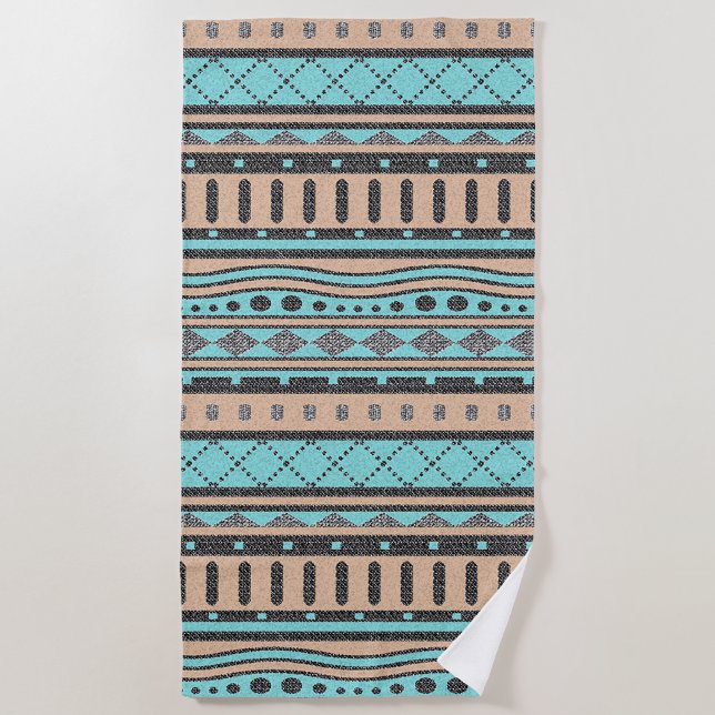Serviette De Plage Pêche Et Motif Tribal Turquoise (Créateur téléchargé)