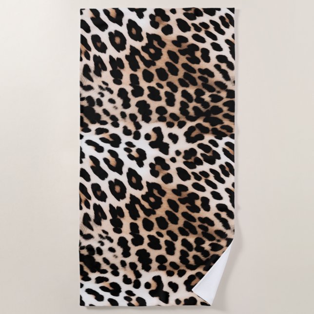 Serviette De Plage Pêcher Crème noire Leopard animal (Devant)