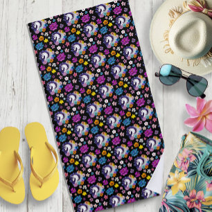 Serviette De Plage Pegasus Noir Floral