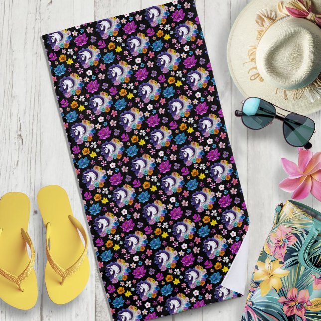 Serviette De Plage Pegasus Noir Floral (Créateur téléchargé)