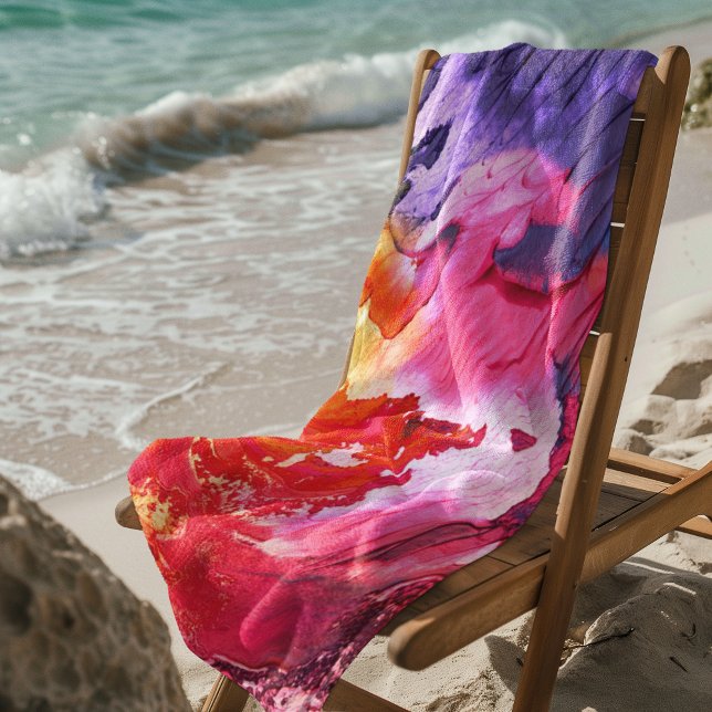 Serviette De Plage Peinture Abstraite moderne colorée (Neon of Red, Pink, Orange Green Beach Towel Cover)