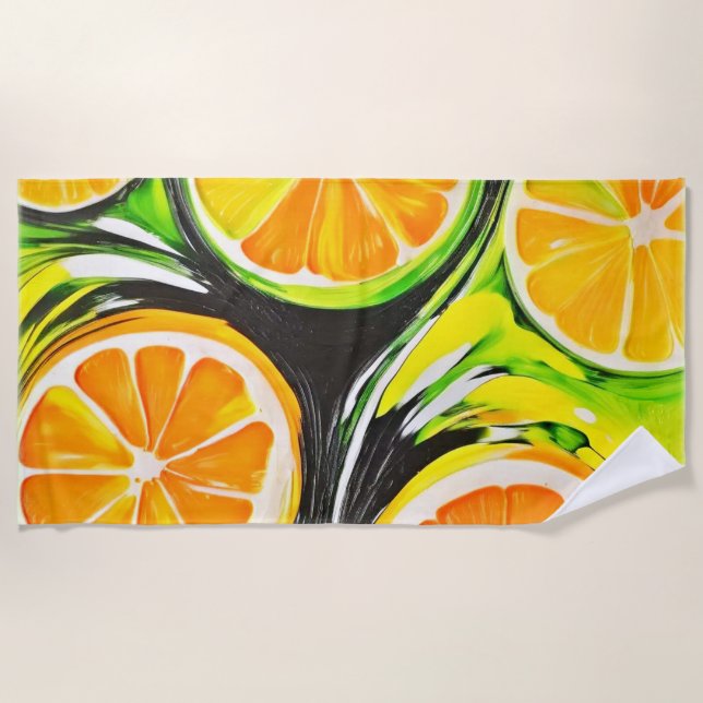 Serviette De Plage Peinture d'agrumes dynamique (Devant)