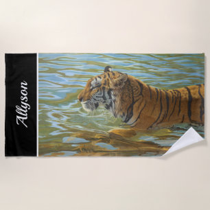 Serviette De Plage Peinture De Baignade En Tigre   Nom do-it-yourself