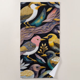 Serviette De Plage Peinture d'oiseaux Abstraits colorés