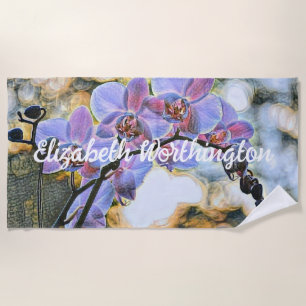 Serviette De Plage Peinture moderne d'une orchidée violette rose