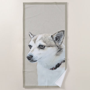 Serviette De Plage Peinture norvégienne Lundehund - Art original chie