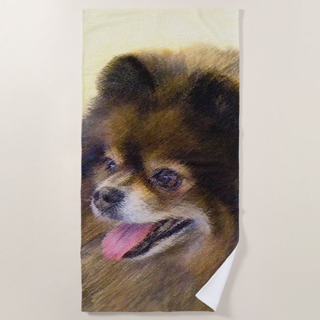 Serviette De Plage Peinture Poméranienne Noir et Tan Art Chien origin (Devant)