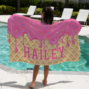 Serviette De Plage Perche de crème glacée rose personnalisée